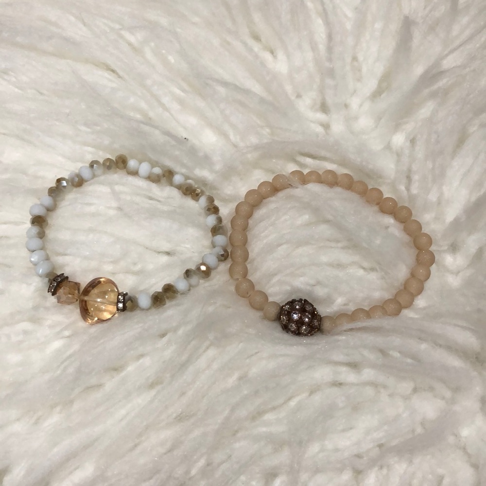 Beaded bracelets.